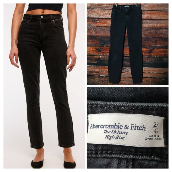 Abercrombie Jeans Size 27 4 The Skinny High Rise Ankle Black Denim Stretch - Picture 1 of 9